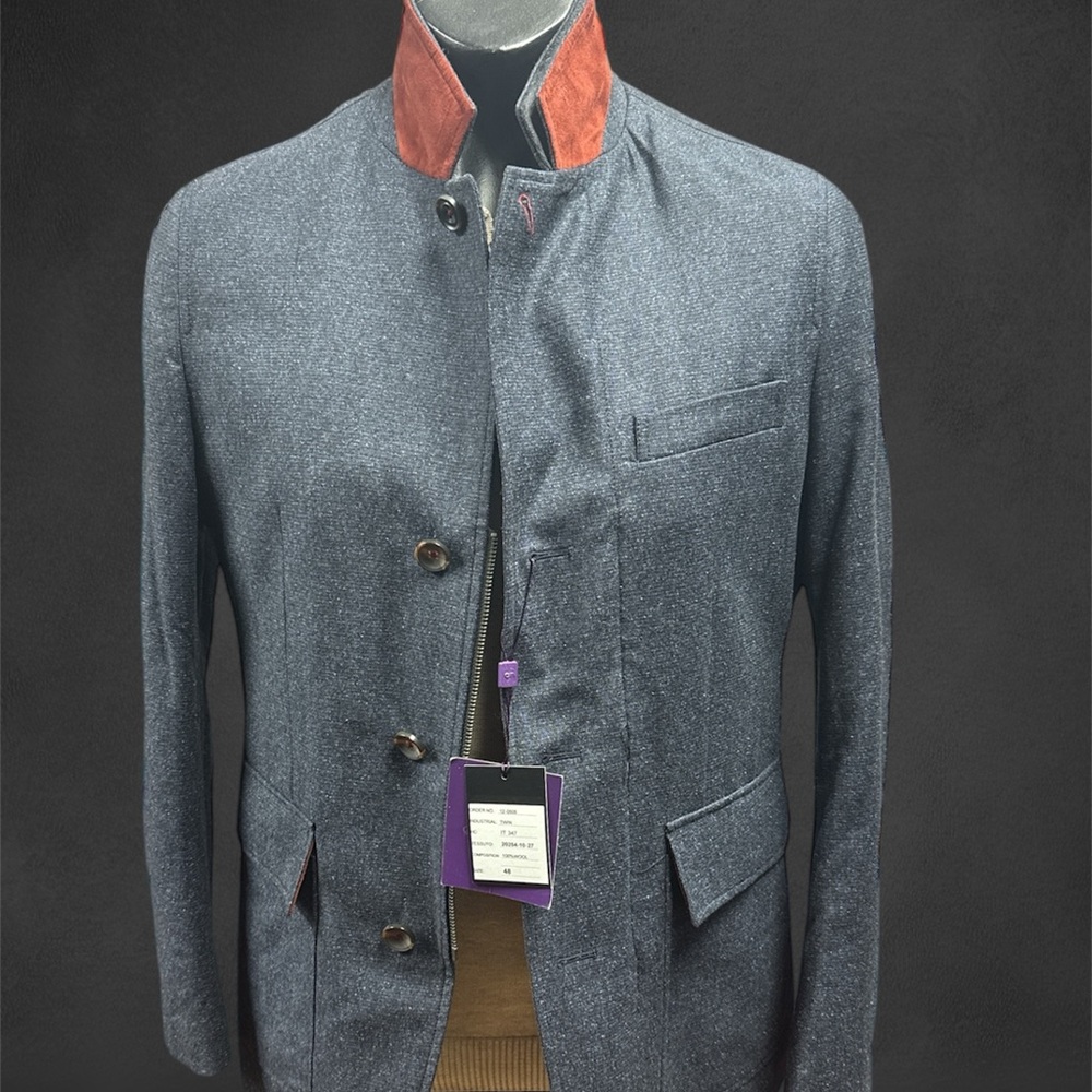 Men's Gray Blazer with Red Collar